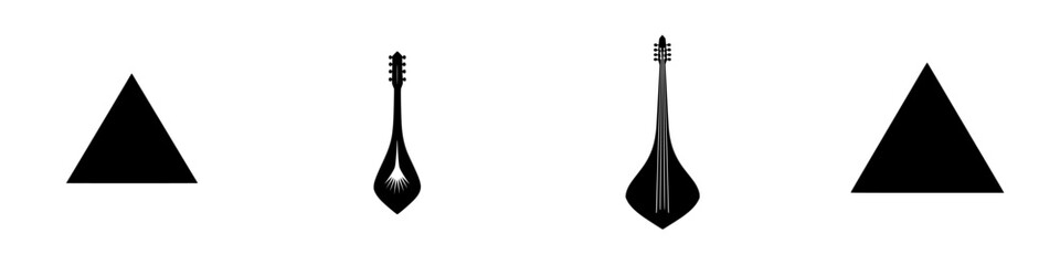 Poster - Vector illustration of black and white musical instruments and geometric shapes arranged in a balanced composition