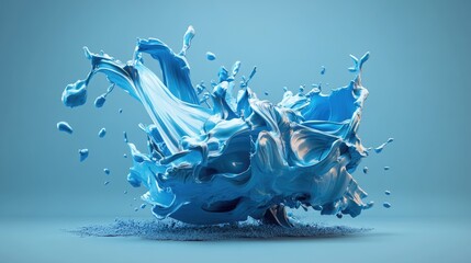Poster - Twisting paint streams forming a liquid sculpture, abstract design in cool tones