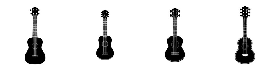Poster - Vector illustration of four black and white guitar icons showcasing different angles and designs