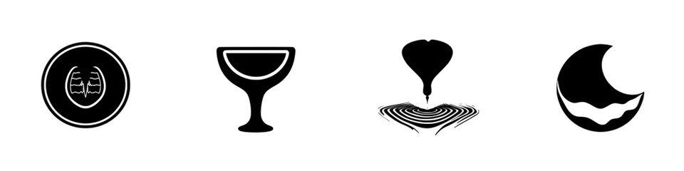 Poster - Vector illustration icons featuring a coin, chalice, heart, and crescent moon in black and white style suitable for various design projects