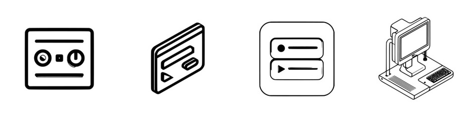 Poster - Vector illustration icons representing retro technology and modern computing concepts for digital projects and designs