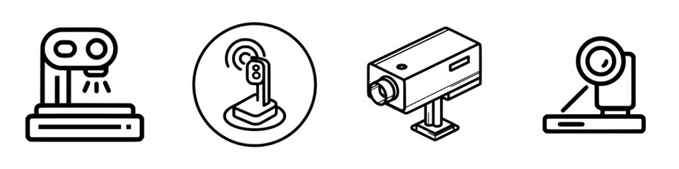 Poster - Vector illustration icons depicting various camera types and their functions for creative design and technology applications