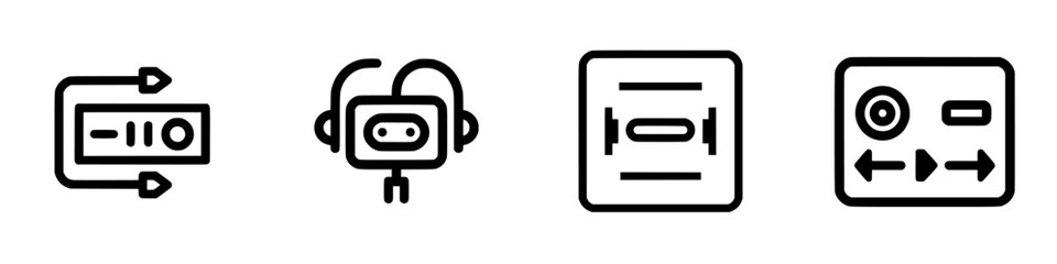 Poster - Vector illustration icons representing audio controls, headphones, and interactive features for modern technology