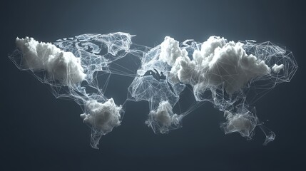 Poster - The concept of data transfer cloud computing technology features a prominent cloud icon at its center, complete with internal connections, alongside a smaller icon set against an abstract world map