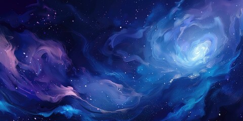 Poster - Galaxy scene of vibrant planet inside outer space orbit with vividness of light from nebula or star. Universe scenery with various celestial object of cosmos perfect for astronomy background. AIG61.