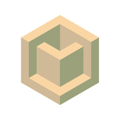Poster - Abstract isometric cube design.  Neutral earth tones create a calming, minimalist aesthetic.  Perfect for backgrounds, presentations, or as a conceptual symbol of depth, complexity, or innovation.