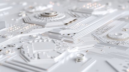 Poster - Modern technology is symbolized by an abstract white circuit board featuring intricate lines and components