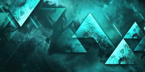 Fototapete - The abstract picture of the green triangle repetitive pattern polygon geometry in the background, geometry is mathematics that study shape, size, properties, and dimension of object and spaces. AIG51.