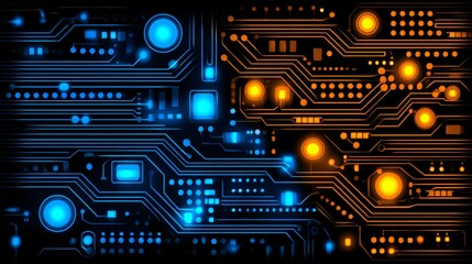 Poster - Futuristic server printed circuit boards, such as this abstract computer motherboard technology background, can be applied in the description of various technological processes, educational subjects