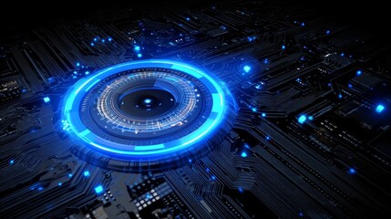 Poster - The image features a blue background that incorporates digital technology, mechanical elements, and circuit boards