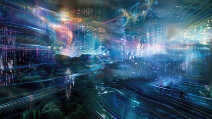 Poster - This captivating artwork showcases a vibrant digital transformation, blending light and color into an abstract representation of innovation and creativity.