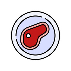 Fototapete - Steak Meat on Plate Food Line Icon Restaurant Dinner Meal Flat Outline Vector Editable Stroke Easy to Edit