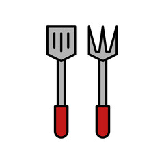 Fototapete - Barbecue BBQ Grill Cooking Tools Line Icon Outdoor Summer Party Flat Outline Vector Editable Stroke Easy to Edit