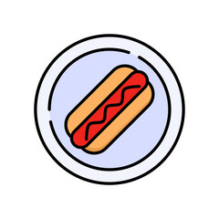 Fototapete - Hot Dog Sausage Bun Food Line Icon Fast Food Restaurant Snack Flat Outline Vector Editable Stroke Easy to Edit