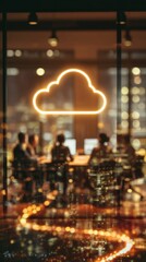 Poster - Cloud infrastructure layout and strategy are the focus of a discussion among a group of IT professionals in business