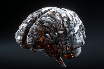 Poster - The concept of a neural network, represented as a printed circuit, is used to illustrate intelligent thinking in the human brain, incorporating elements of big data and stock within a stock