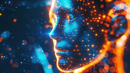 Poster - Explore a vibrant representation of artificial intelligence with a striking contrast of colors and illuminated details, showcasing the intersection of technology and creativity.