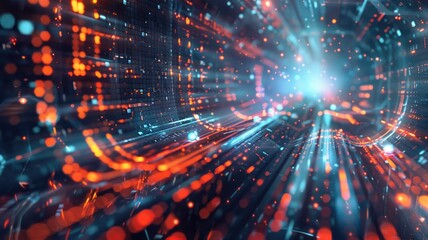 Abstract of digital shape or line and technological cyber style particle design connect in surreal electronic shape designing. High tech scenery express seamless pattern perfect for wallpaper. AIG53.