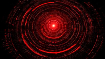 Aufkleber - A digital tech circle with an abstract design is set against a red technology background, providing copy space