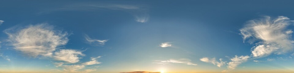 Wall Mural - seamless cloudy blue evening sky hdri panorama 360 degrees angle view with zenith and beautiful clou