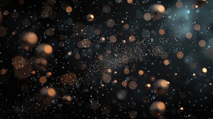 Poster - This stunning image showcases floating particles against a black background, creating a mesmerizing depth effect with light and shine. Perfect for artistic projects.