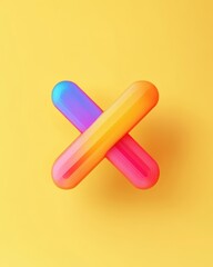 Poster - Colorful Cross Shape on Yellow Background Abstract Graphic Design Element Overhead Shot Minimalist Style Modern Art Decorative Object