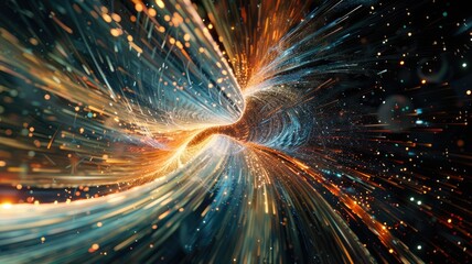 Poster - The abstract picture of light trails in vividness style swirling in universe creates a sense of energetic energy and powerful power of cosmos. The powerful particle connected with wavy texture. AIG53.