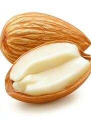 Poster - Close up of Almonds Showing Texture and Detail on White Background Studio Shot of Healthy Snack Food