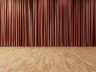 Aufkleber - Stage backdrop with brown velvet curtains and wooden floorboards in a theater setting for performance or presentation