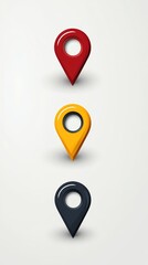 Poster - Three Colorful Location Pins in Vertical Alignment on White Background Studio Shot Illustration