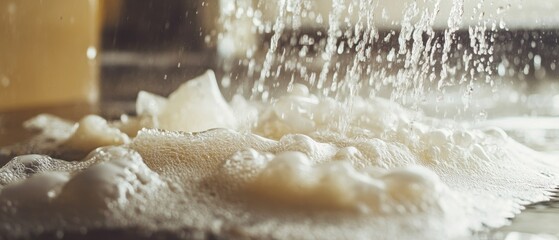 Poster - Close up of beer being poured creating foam bubbles and splashing water drops in a glass macro shot of beverage