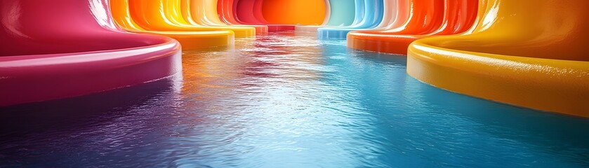 Poster - Vibrant representation of wastewater pipelines merging into treatment tanks