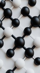Fototapete - Abstract Molecular Structure Close-up Overhead View Black and White Spheres Connected by Rods on White Background