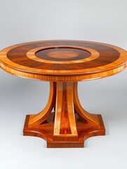 Poster - Round Wooden Table with Intricate Inlay Design Studio Shot Eye Level View Home Decor Furniture