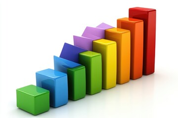 Poster - Colorful Bar Chart Showing Upward Trend on White Background Illustrating Business Growth and Financial Success in Modern Style