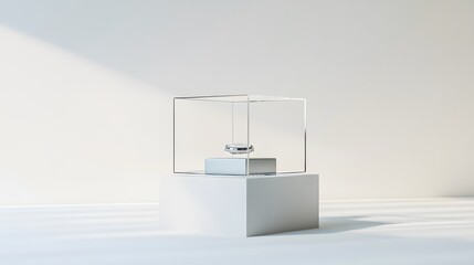 Poster - geometric display of a suspended object in a white cube.
