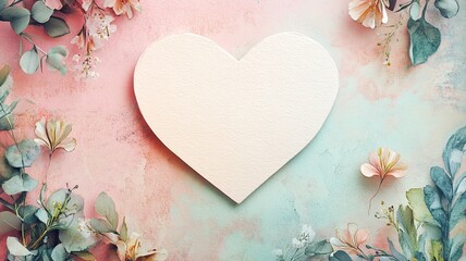 Aufkleber - Greeting card with floral background and a central heart shape featuring blank space for personalized messages or quotes.

