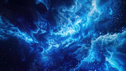Poster - Abstract image beautiful blue light sparkling particles scattered across space background while swirling, create seamlessly scene effect perfect for designs evoke energetic and fantasy sense. AIG53.