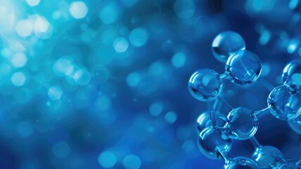 Poster - This stunning blue background features an abstract pattern of molecules and bubbles, perfect for science and technology themes. Ideal for various graphical applications.