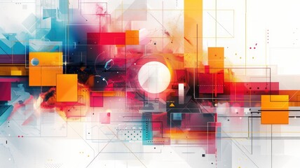 Fototapete - A vibrant abstract artwork featuring colorful geometric shapes and dynamic patterns. Ideal for business concepts, modern designs, and creative projects.