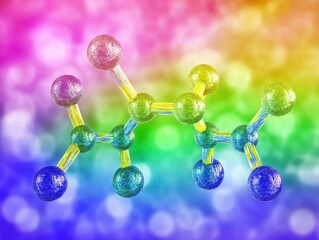 Poster - Molecular structure illustration showing bonding of atoms on colorful bokeh background science education concept