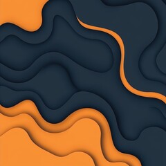 Poster - Abstract Paper Cut Background in Orange and Dark Blue Colors Top View Graphic Design Illustration