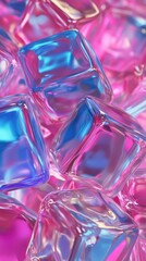 Poster - Close-up of Pink and Blue Ice Cubes Reflecting Light Abstract Still Life Macro Shot