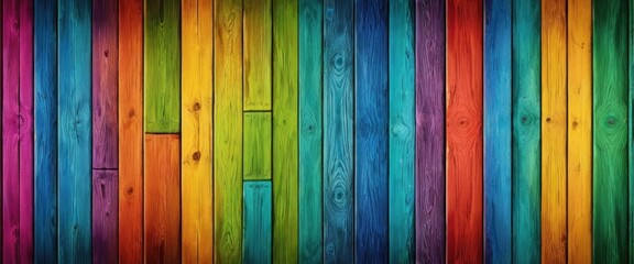 Poster - Vibrant chromatic palette adorning wooden plank texture background
