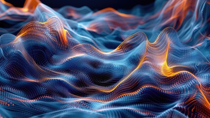 Poster - Abstract visualization depicting telecommunication data in vibrant colors and dynamic waves, illustrating the flow and connectivity of digital information.
