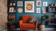 © Sampao - Cozy nook inside a studio apartment with armchair, shelves, and framed prints on the wall