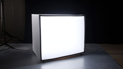 Poster - Small product studio lighting cube illuminated by daylight LED strips on multiple angles