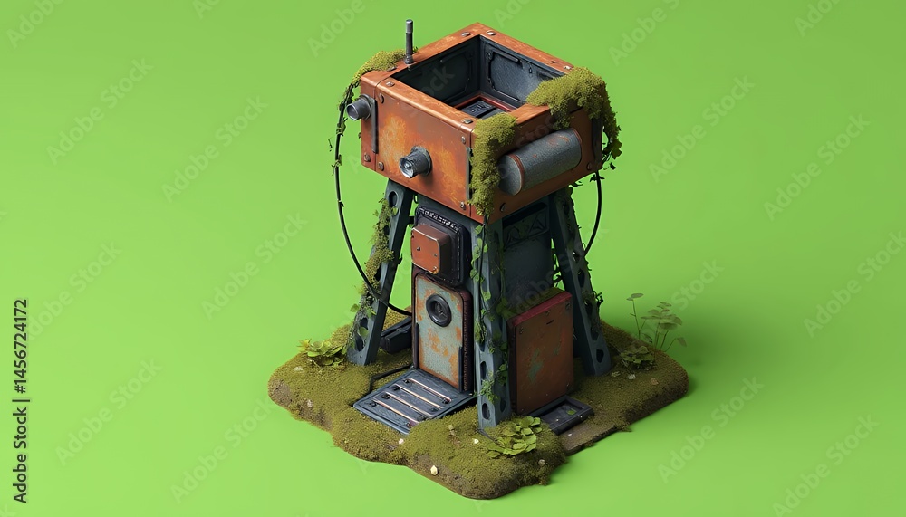 Pixels Graphics Watchtower Isometric 3D Pixel Art Watchtower Rusted and Overgrown Isolated by ...