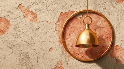 Poster - Warm taupe backdrop, elegant brass frame, soft shadows from minimalist sconce, inviting ambiance, perfect for showcasing art or creating a serene atmosphere