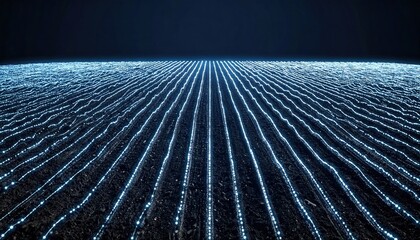 Poster - Illuminating digital waves virtual space abstract art futuristic environment wide angle technology concept